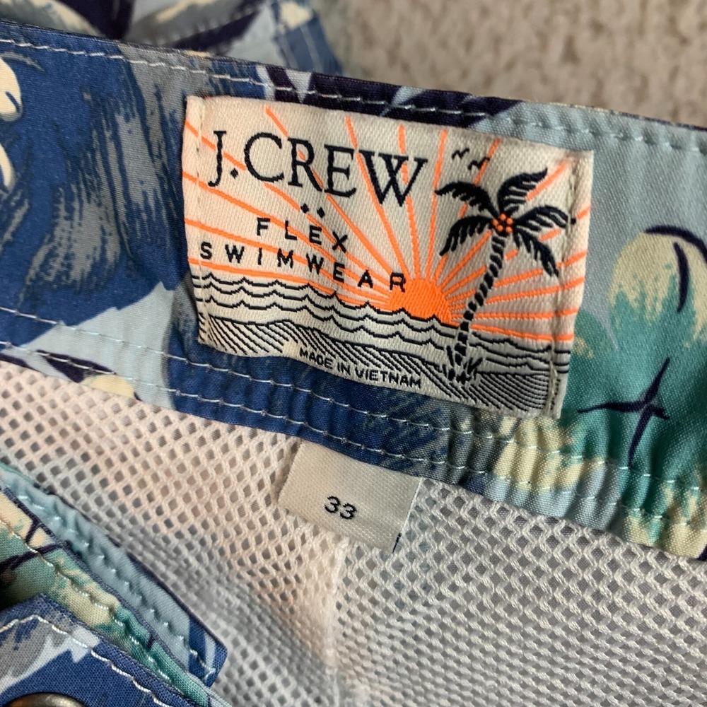 J Crew Flex Swimwear Trunks Mens 33 Blue Hawaiian Floral Lined - Picture 10 of 12